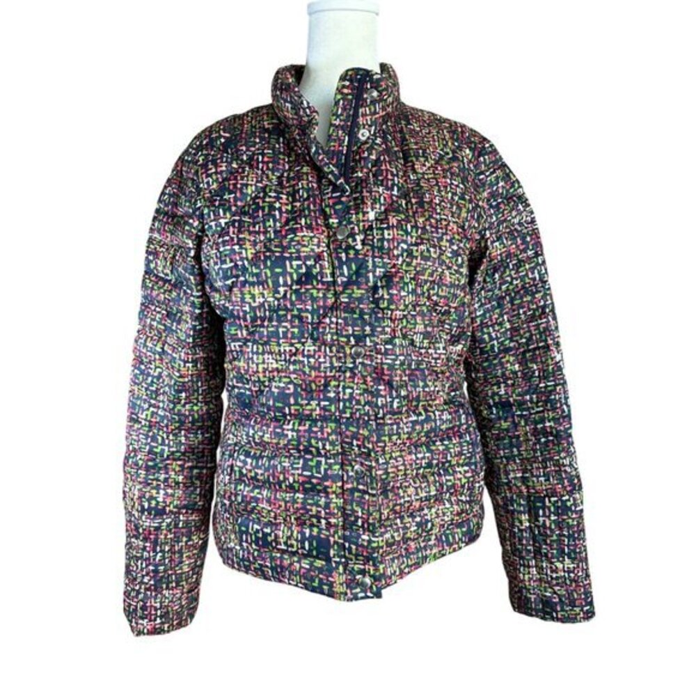 Lands End Women’s Size Small Down Puffer Jacket Multi Color Abstract Print‎